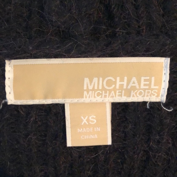 Michael Kors. Black wool & faux leather cardigan sweater with gold belt closure - Picture 2 of 6